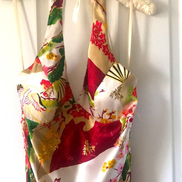 Sue Wong Nocturne sz 8, NWOT, silk, gold, sequined mermaid halter gown, tie back - Picture 2 of 9